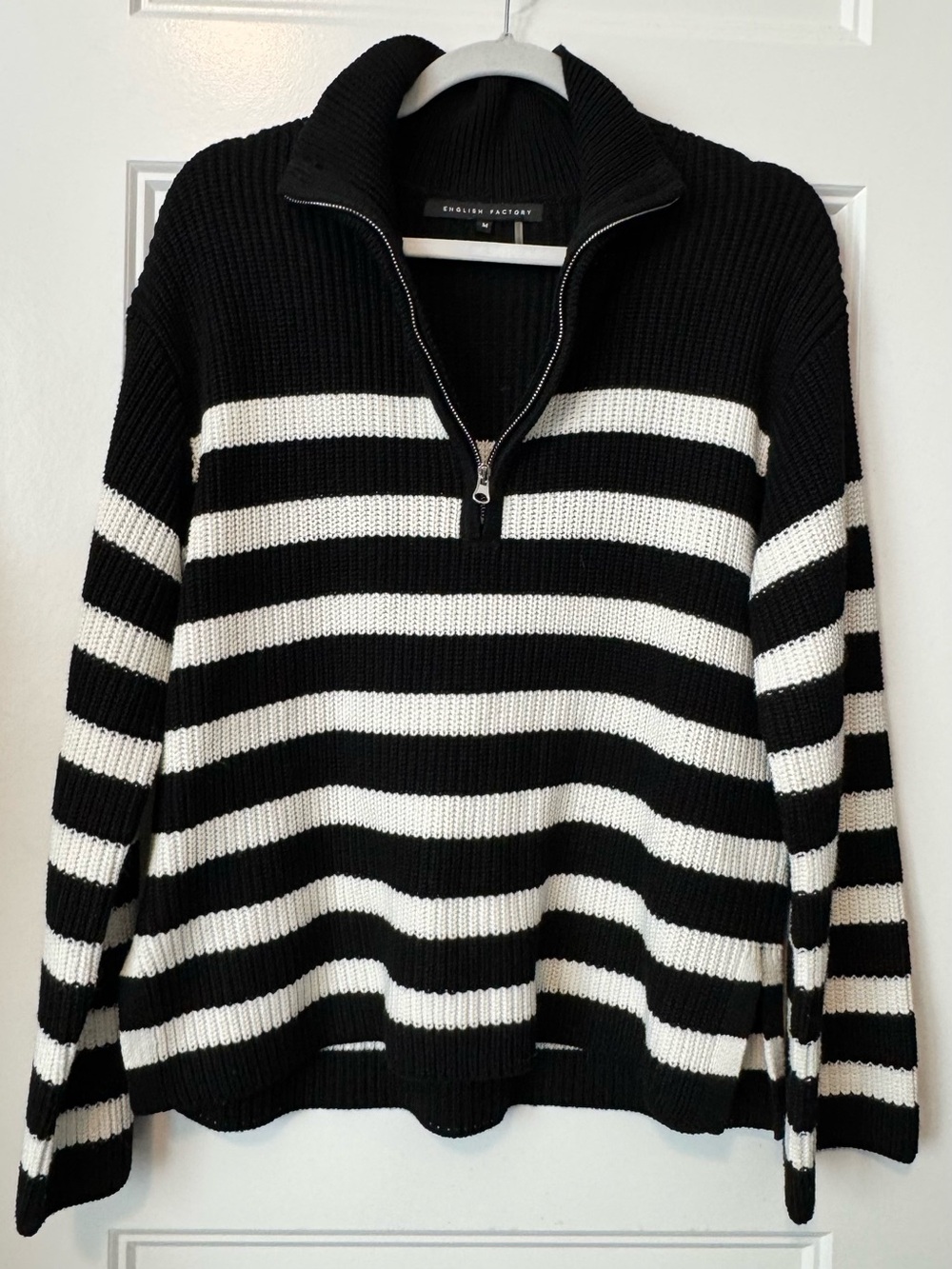 English Factory Black & White Striped Quarter-Zip Sweater Size M - Picture 5 of 7